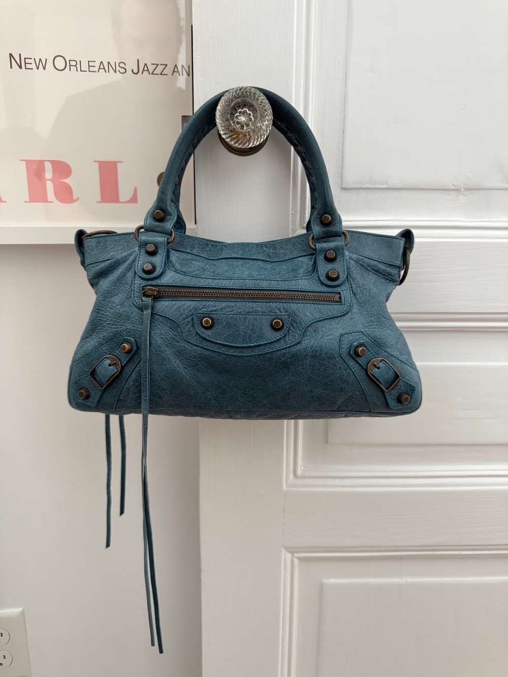 Vintage Balenciaga City First Bag A Tag Pre-Spring 2005 Teal Chèvre Goatskin Y2K